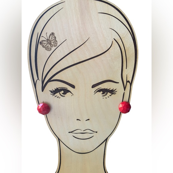 Vintage Red Faucet Screw On Button Retro Earrings Woman’s Jewelry - Picture 3 of 5